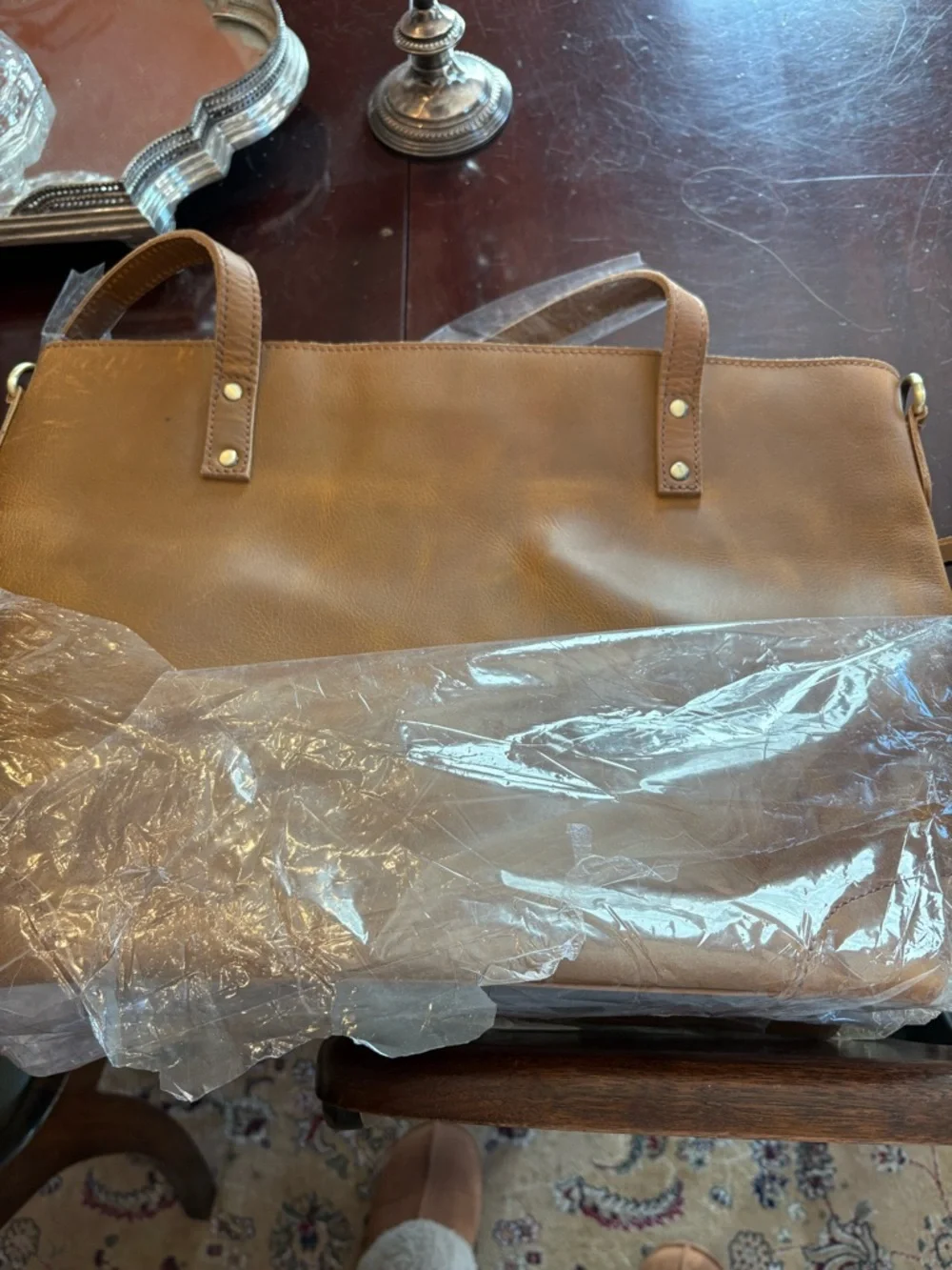 Leather Zip Tote with 2 Matching Wallets - Tan